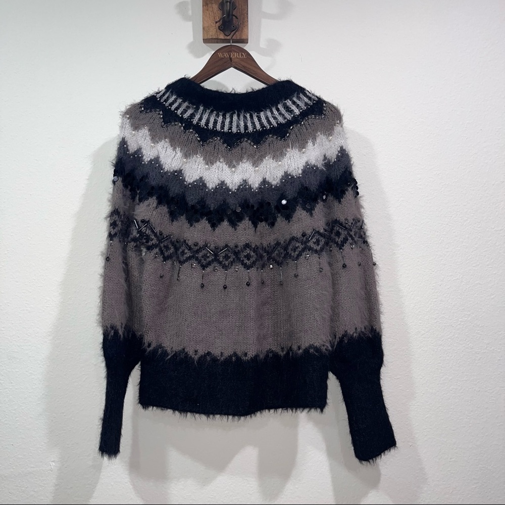 -Anthropology Sleeping On Snow Beaded Fair Isle Fuzzy Sweater size xs - Picture 5 of 6